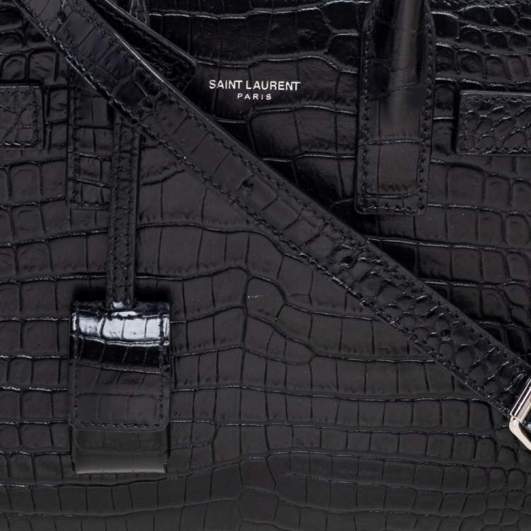 Pre Owned Saint Laurent Black Croc Embossed Leather Nano Classic Sac De Jour Tote