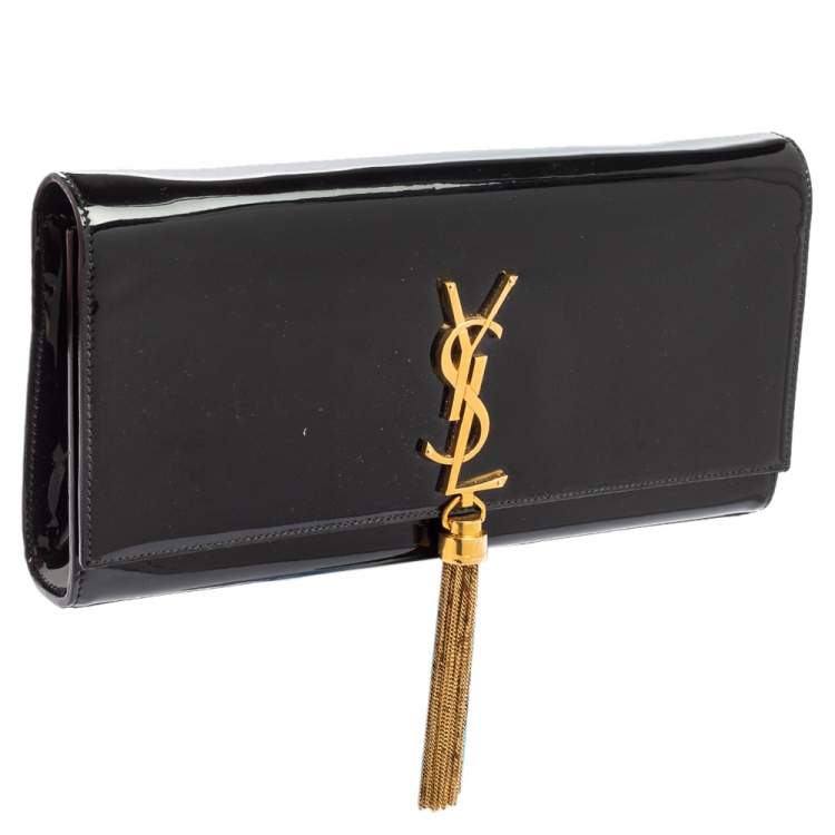 Pre Owned Saint Laurent Black Patent Leather Kate Tassel Clutch