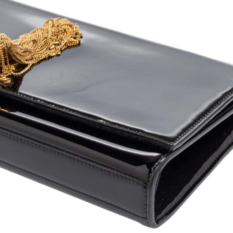 Pre Owned Saint Laurent Black Patent Leather Kate Tassel Clutch