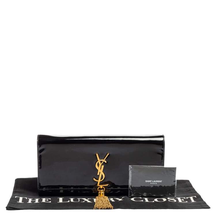 Pre Owned Saint Laurent Black Patent Leather Kate Tassel Clutch