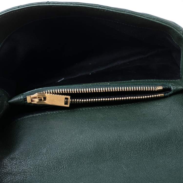 Pre Owned Saint Laurent Dark Green Matelassé Leather Small Loulou Top Handle Bag