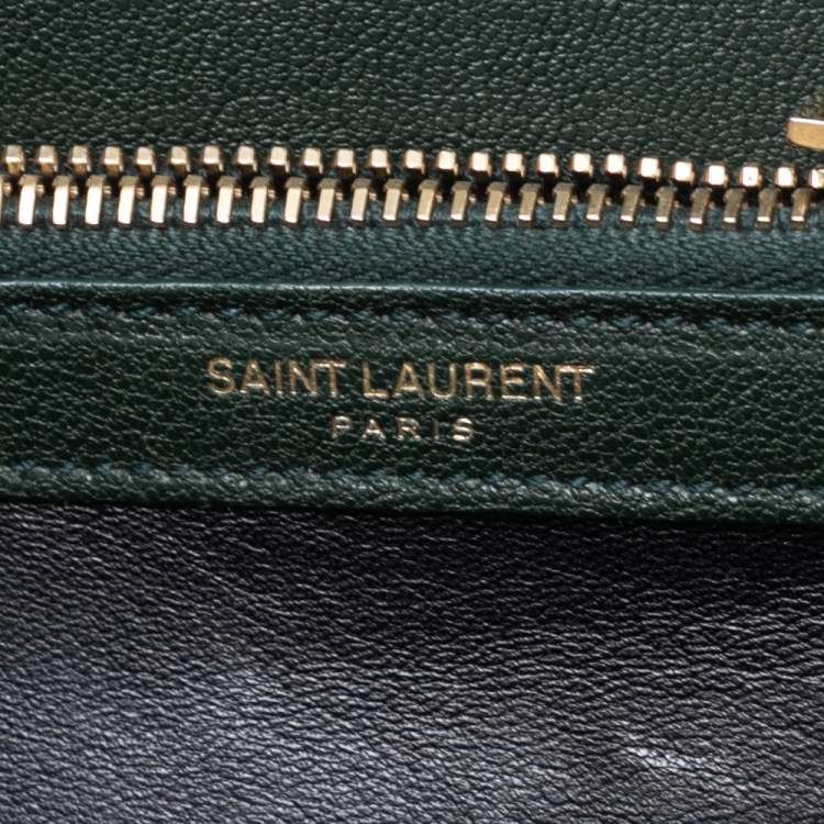 Pre Owned Saint Laurent Dark Green Matelassé Leather Small Loulou Top Handle Bag