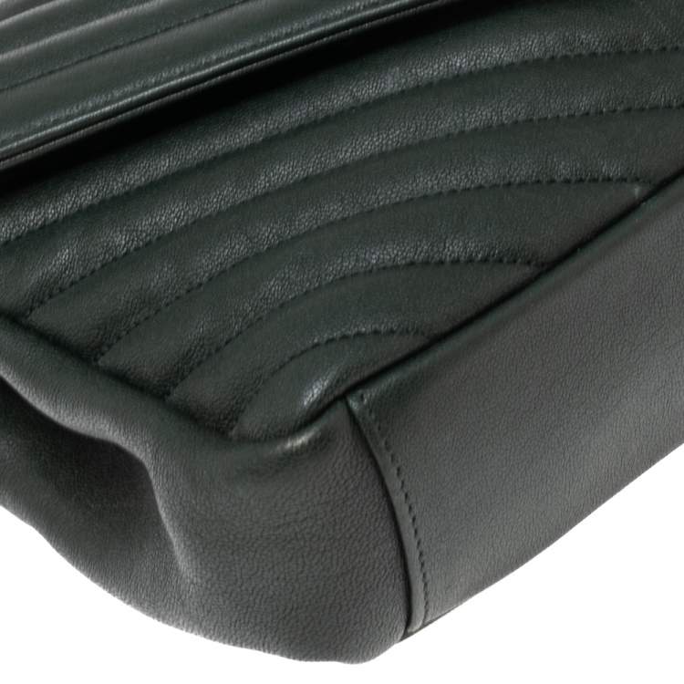 Pre Owned Saint Laurent Dark Green Matelassé Leather Small Loulou Top Handle Bag