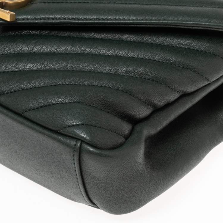Pre Owned Saint Laurent Dark Green Matelassé Leather Small Loulou Top Handle Bag