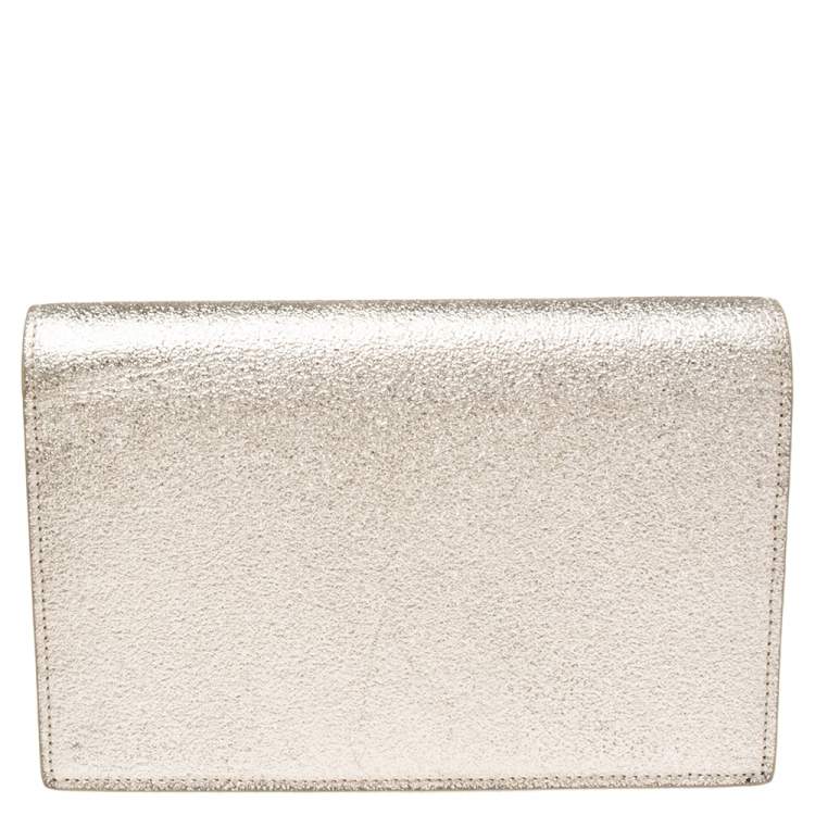 مملوكة مسبقًا Saint Laurent Gold Textured Leather Kate Tassel Wallet on Chain 