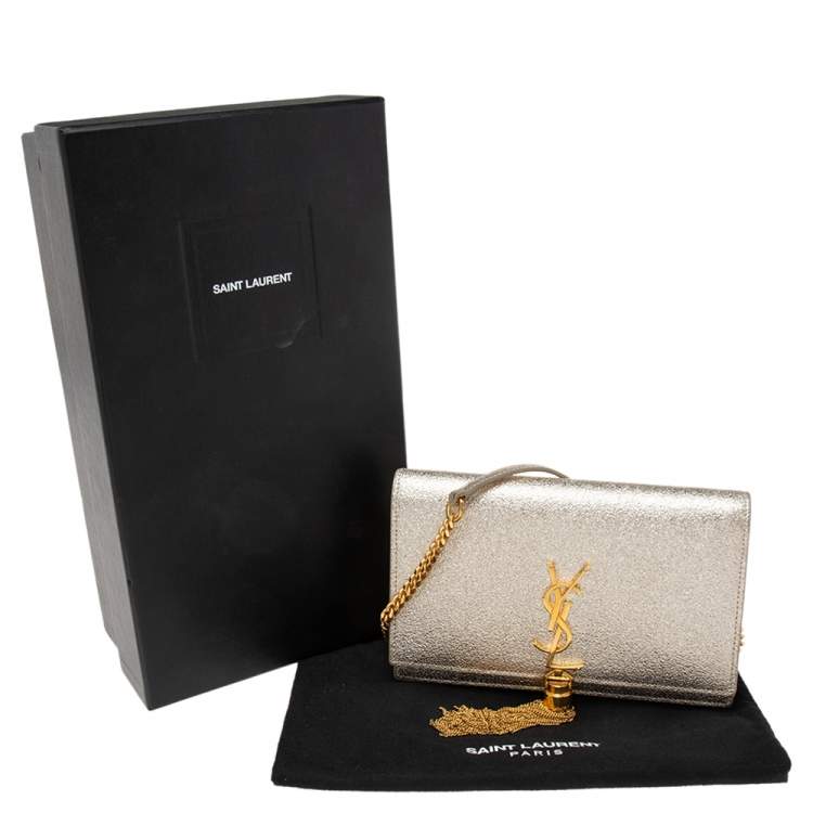 مملوكة مسبقًا Saint Laurent Gold Textured Leather Kate Tassel Wallet on Chain 