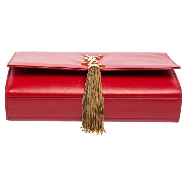 Pre Owned Saint Laurent Red Leather Kate Tassel Shoulder Bag