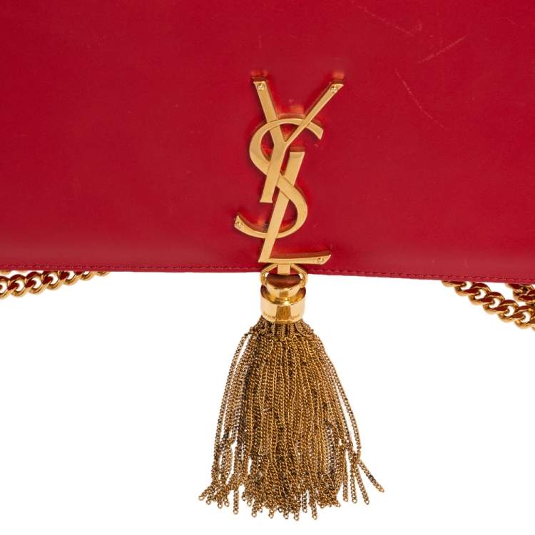 Pre Owned Saint Laurent Red Leather Kate Tassel Shoulder Bag