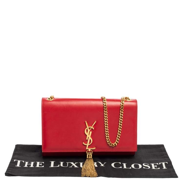 Pre Owned Saint Laurent Red Leather Kate Tassel Shoulder Bag