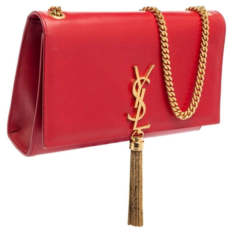 Pre Owned Saint Laurent Red Leather Kate Tassel Shoulder Bag