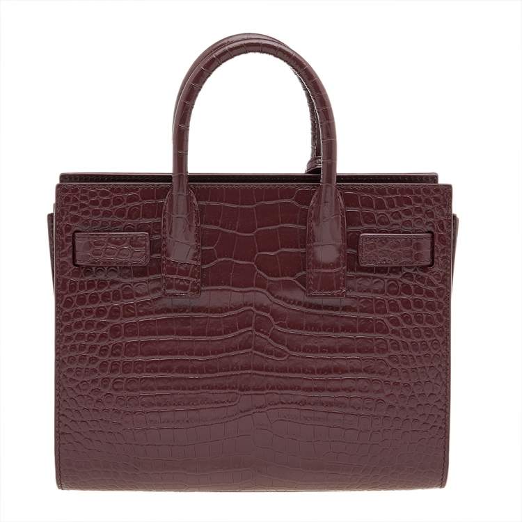 Pre Owned Saint Laurent Burgundy Croc Embossed Leather Nano Classic Sac De Jour Tote