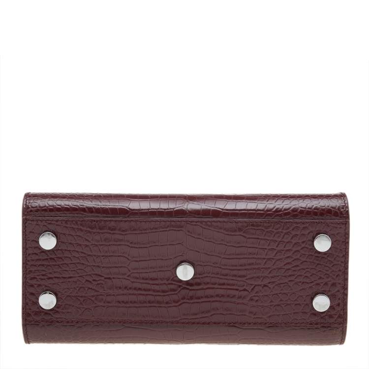 Pre Owned Saint Laurent Burgundy Croc Embossed Leather Nano Classic Sac De Jour Tote