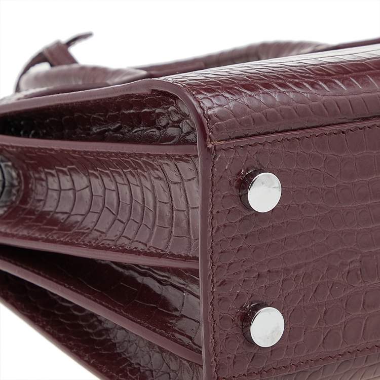 Pre Owned Saint Laurent Burgundy Croc Embossed Leather Nano Classic Sac De Jour Tote