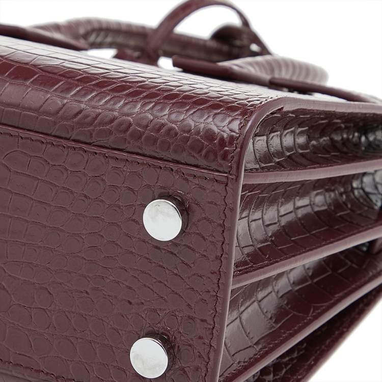 Pre Owned Saint Laurent Burgundy Croc Embossed Leather Nano Classic Sac De Jour Tote