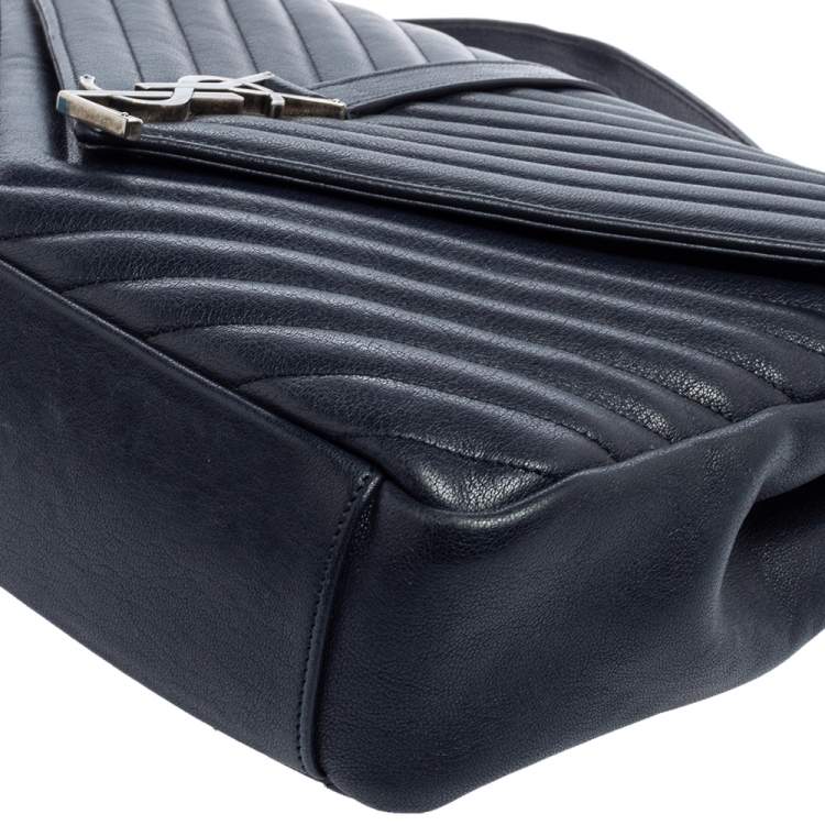 Pre Owned Saint Laurent Navy Blue Matelassé Leather Large College Top Handle Bag