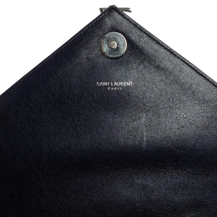 Pre Owned Saint Laurent Navy Blue Matelassé Leather Large College Top Handle Bag