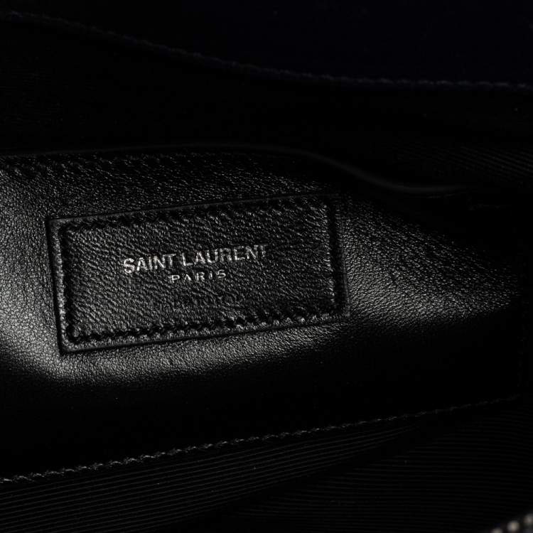 Pre Owned Saint Laurent Navy Blue Matelassé Leather Large College Top Handle Bag