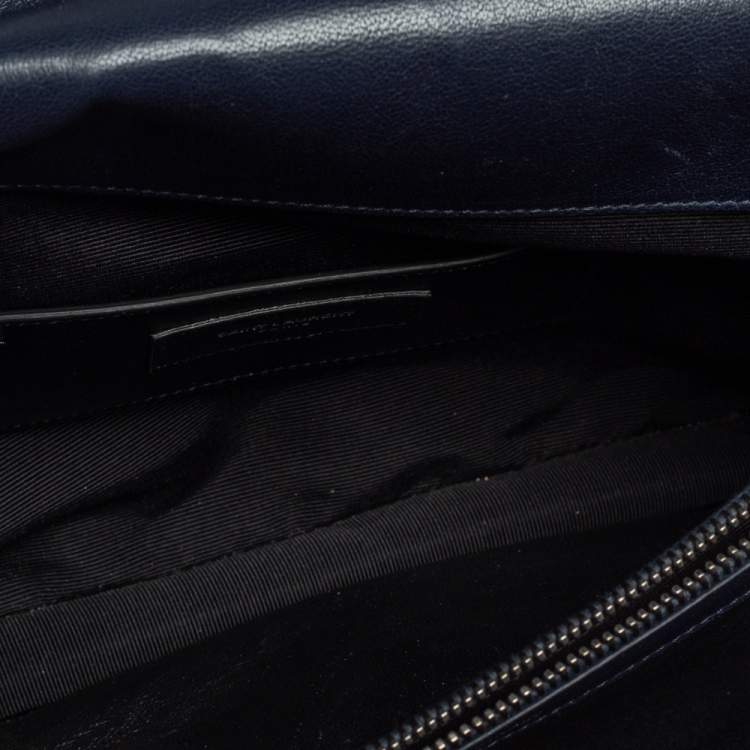 Pre Owned Saint Laurent Navy Blue Matelassé Leather Large College Top Handle Bag