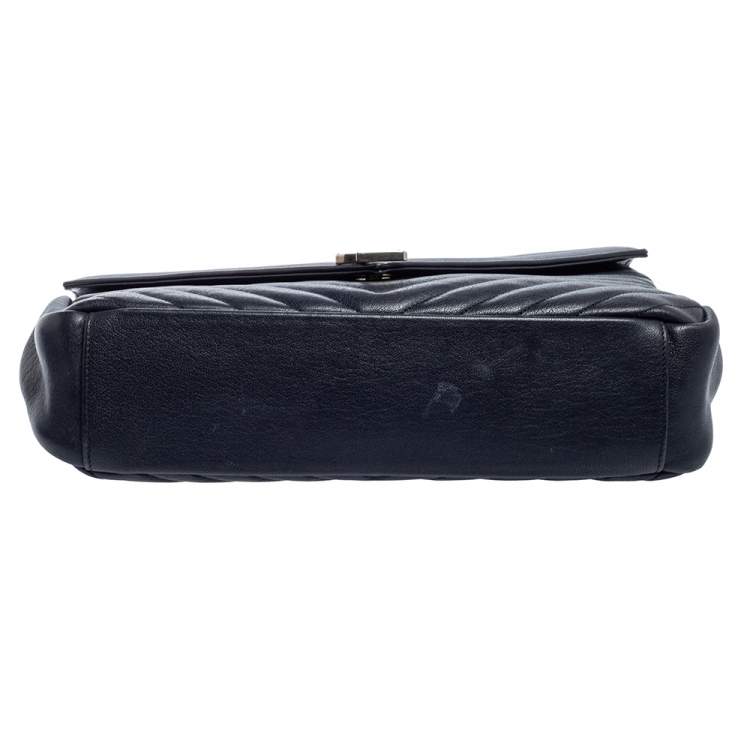 Pre Owned Saint Laurent Navy Blue Matelassé Leather Large College Top Handle Bag