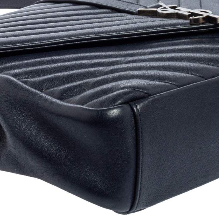 Pre Owned Saint Laurent Navy Blue Matelassé Leather Large College Top Handle Bag
