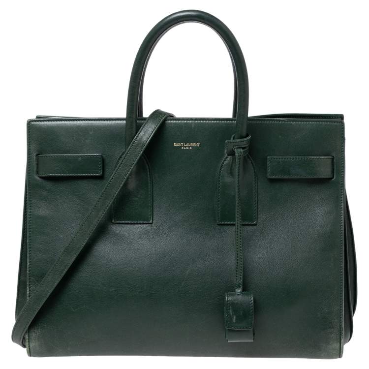 Pre Owned Saint Laurent Green Leather Small Classic Sac De Jour Tote