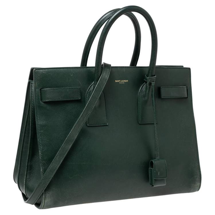 Pre Owned Saint Laurent Green Leather Small Classic Sac De Jour Tote