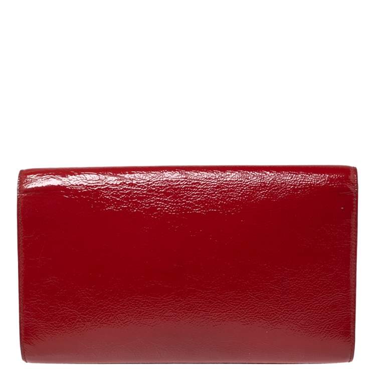 Pre Owned Yves Saint Laurent Red Patent Leather Belle De Jour Flap Clutch