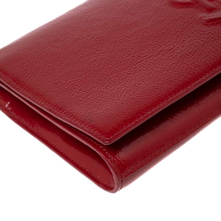 Pre Owned Yves Saint Laurent Red Patent Leather Belle De Jour Flap Clutch