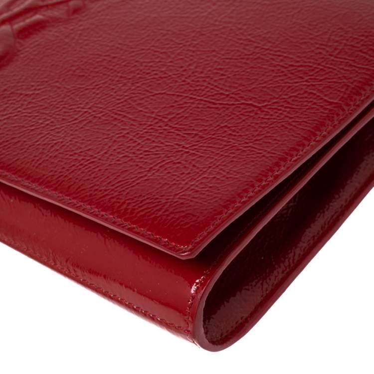 Pre Owned Yves Saint Laurent Red Patent Leather Belle De Jour Flap Clutch