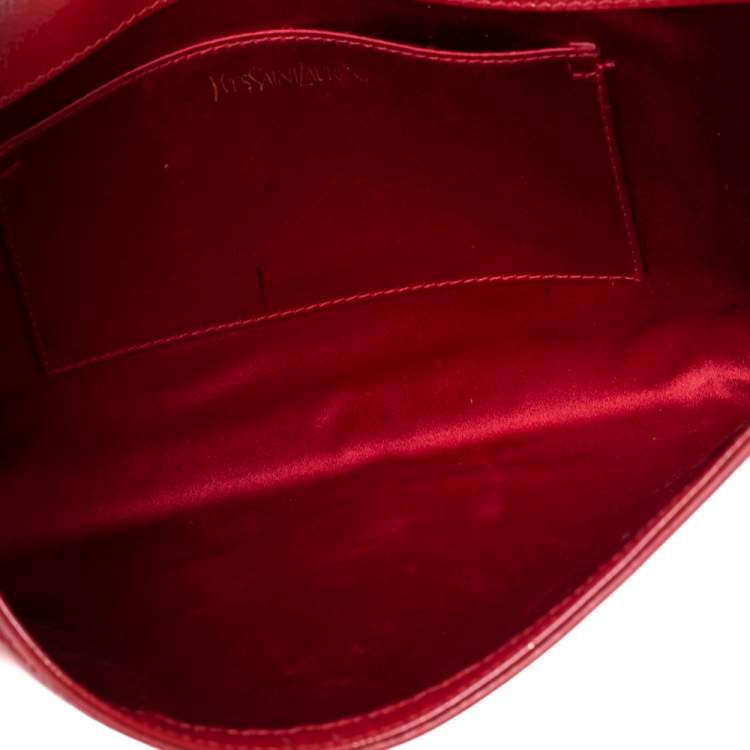 Pre Owned Yves Saint Laurent Red Patent Leather Belle De Jour Flap Clutch