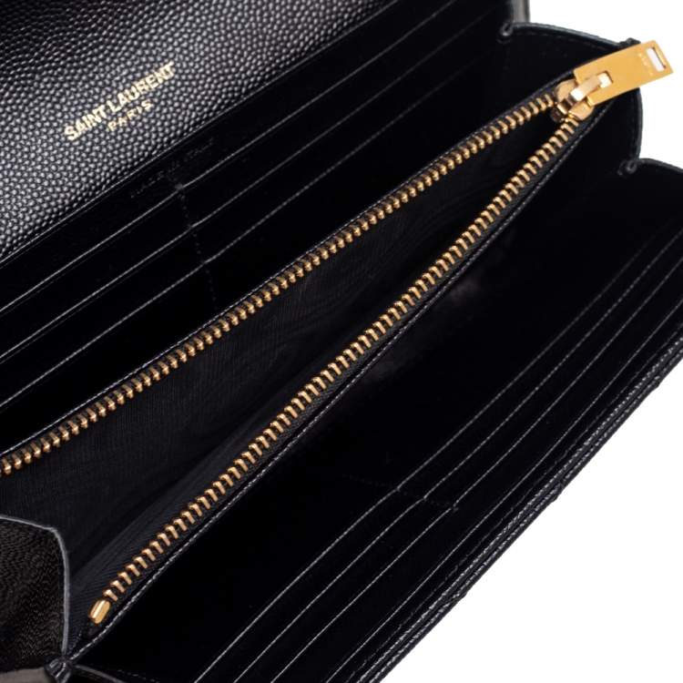 Pre Owned Saint Laurent Black Matelassé Leather Monogram Envelope Wallet