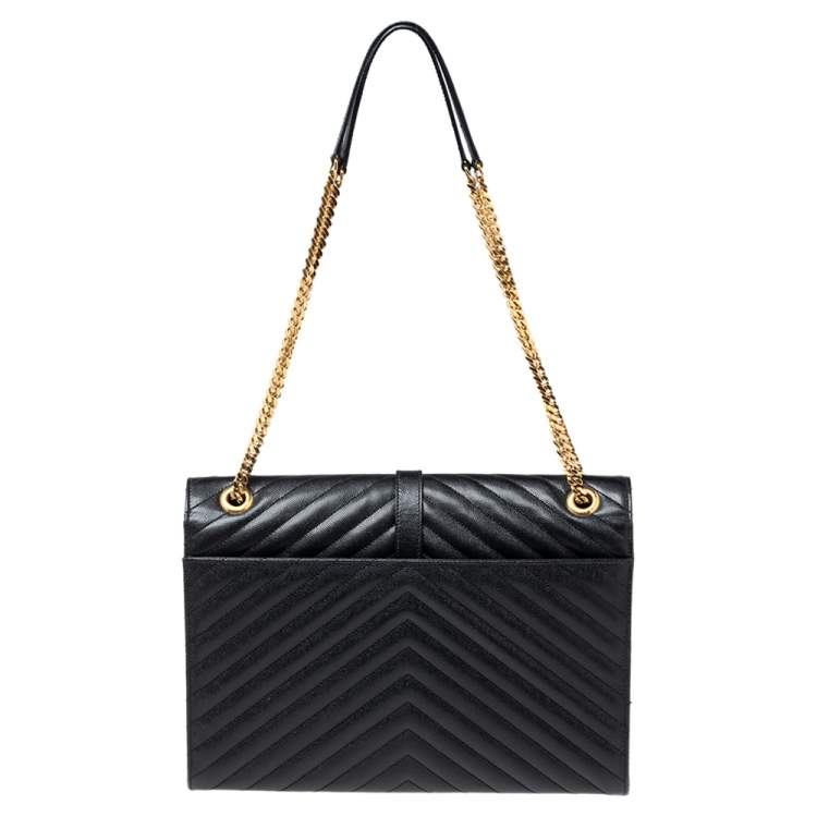 Pre Owned Saint Laurent Black Quilted Leather Envelope Shoulder Bag