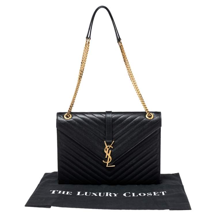 Pre Owned Saint Laurent Black Quilted Leather Envelope Shoulder Bag