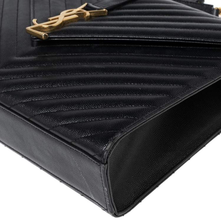 Pre Owned Saint Laurent Black Quilted Leather Envelope Shoulder Bag