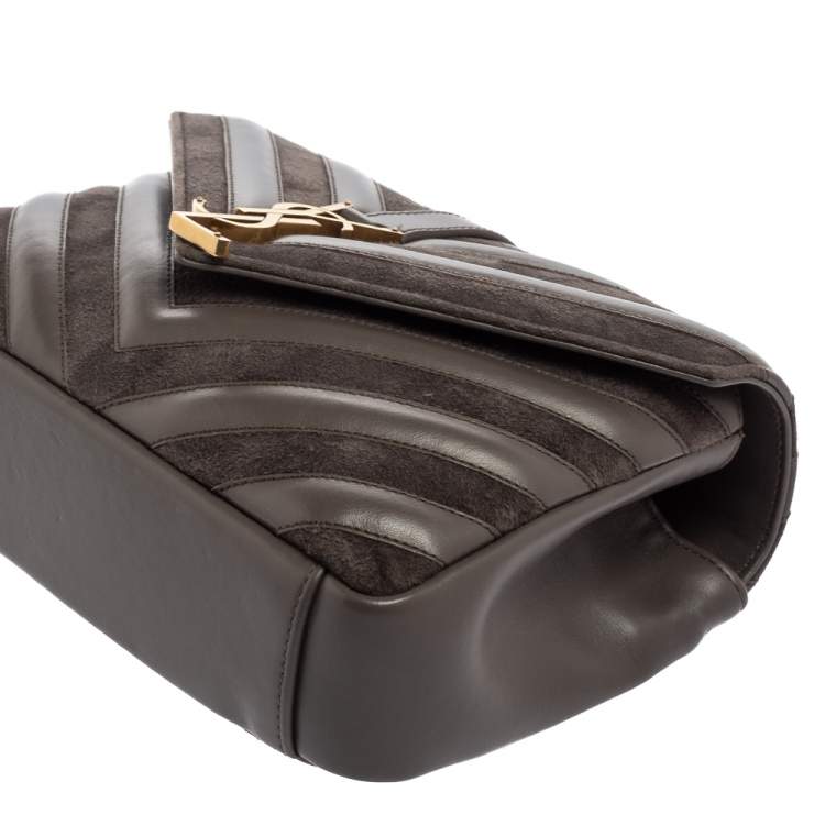 Pre Owned Saint Laurent Grey Matelassé Leather and Suede Medium College Top Handle Bag