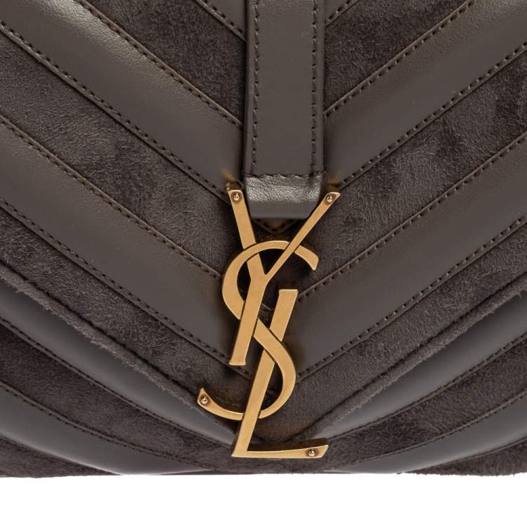 Pre Owned Saint Laurent Grey Matelassé Leather and Suede Medium College Top Handle Bag