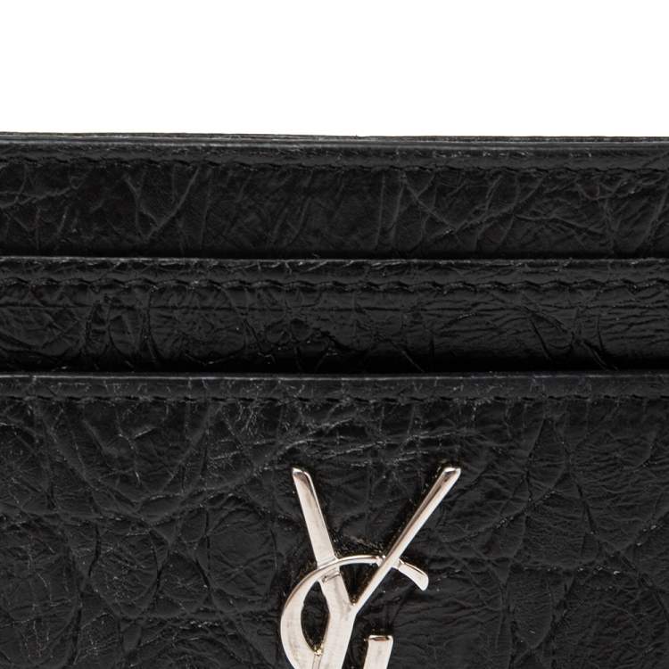 Pre Owned Saint Laurent Black Croc Embossed Leather Monogram Card Holder 