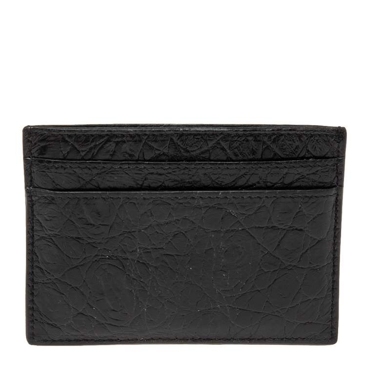 Pre Owned Saint Laurent Black Croc Embossed Leather Monogram Card Holder 