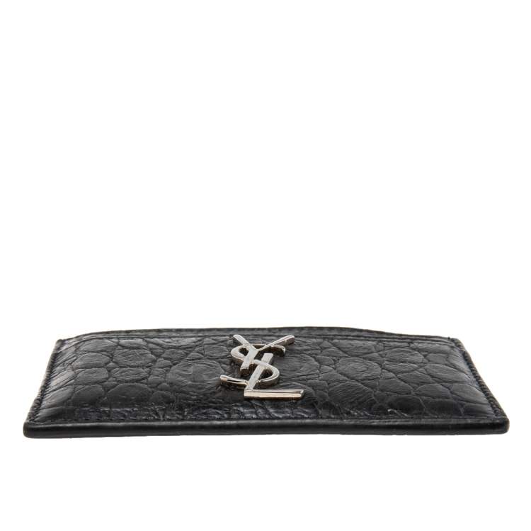 Pre Owned Saint Laurent Black Croc Embossed Leather Monogram Card Holder 