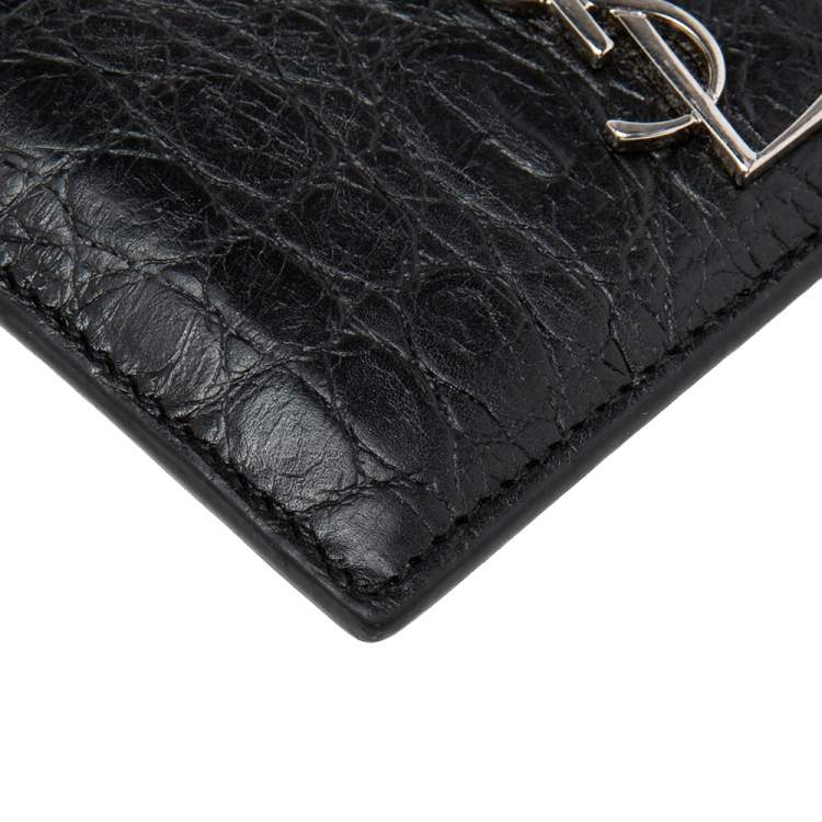 Pre Owned Saint Laurent Black Croc Embossed Leather Monogram Card Holder 