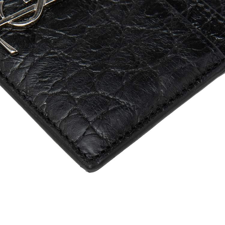 Pre Owned Saint Laurent Black Croc Embossed Leather Monogram Card Holder 