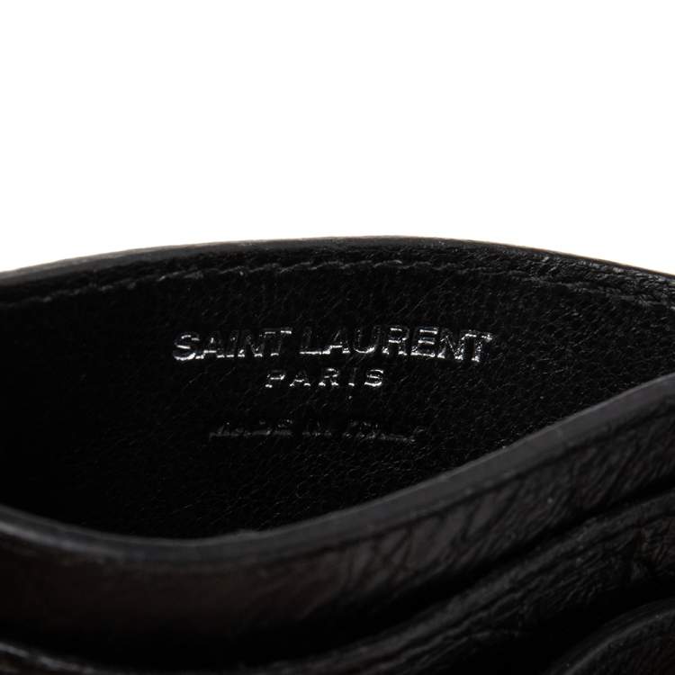 Pre Owned Saint Laurent Black Croc Embossed Leather Monogram Card Holder 