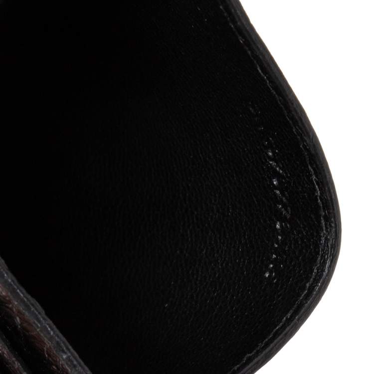 Pre Owned Saint Laurent Black Croc Embossed Leather Monogram Card Holder 