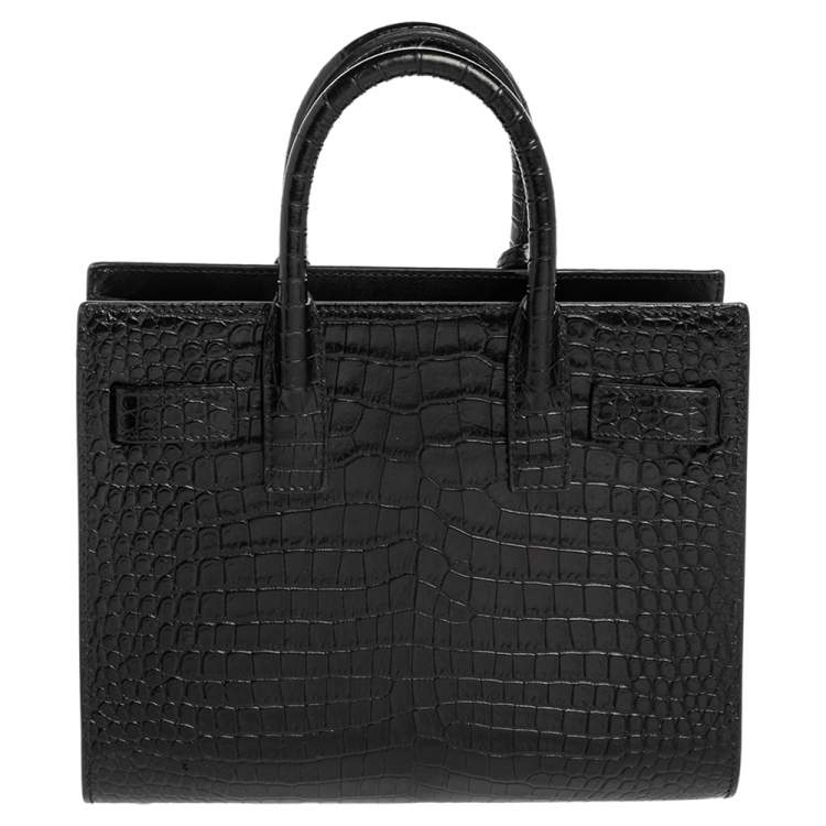 Pre Owned Saint Laurent Black Croc Embossed Leather Nano Classic Sac De Jour Tote