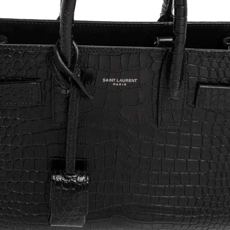 Pre Owned Saint Laurent Black Croc Embossed Leather Nano Classic Sac De Jour Tote