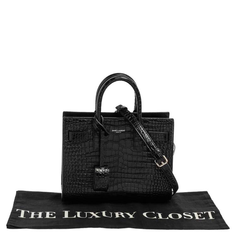 Pre Owned Saint Laurent Black Croc Embossed Leather Nano Classic Sac De Jour Tote
