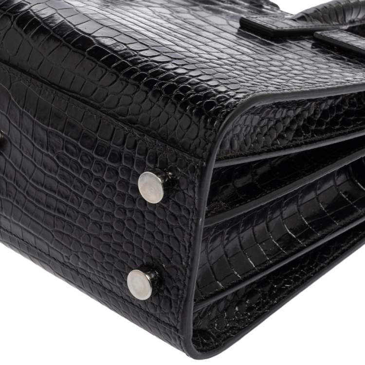 Pre Owned Saint Laurent Black Croc Embossed Leather Nano Classic Sac De Jour Tote