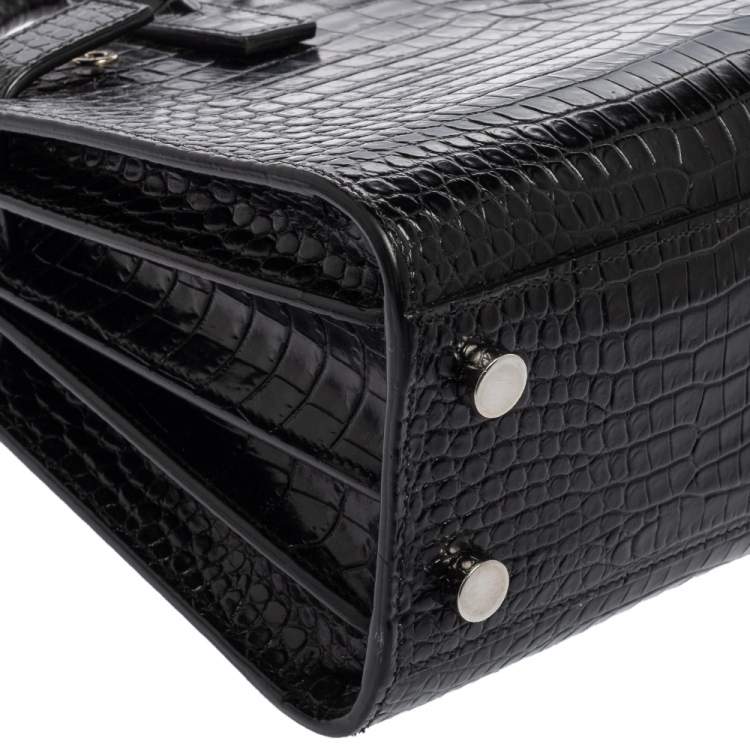 Pre Owned Saint Laurent Black Croc Embossed Leather Nano Classic Sac De Jour Tote