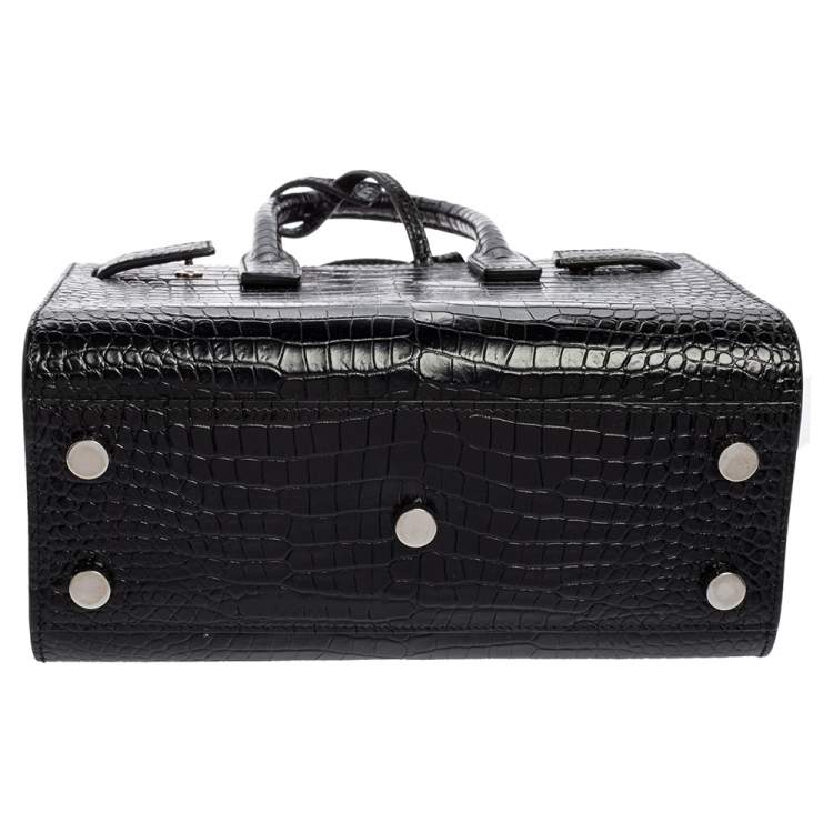 Pre Owned Saint Laurent Black Croc Embossed Leather Nano Classic Sac De Jour Tote