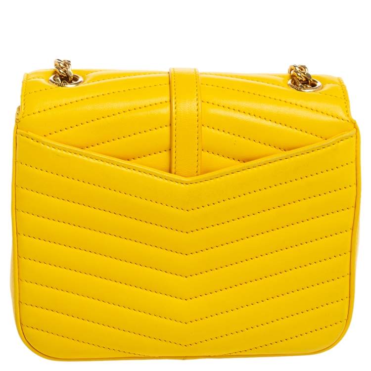 Pre Owned Saint Laurent Yellow Quilted Leather Small Sulpice Triple V-Flap Crossbody Bag 